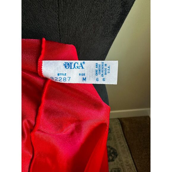 Vintage Olga Women's Cut Red Empire Waist Puff Cap Sleeve Long Nightgown Size M - Picture 8 of 8